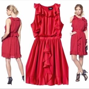 PRABAL GURUNG SLEEVELESS RED RUFFLED CHIFFON FLOWY COCKTAIL DRESS 2